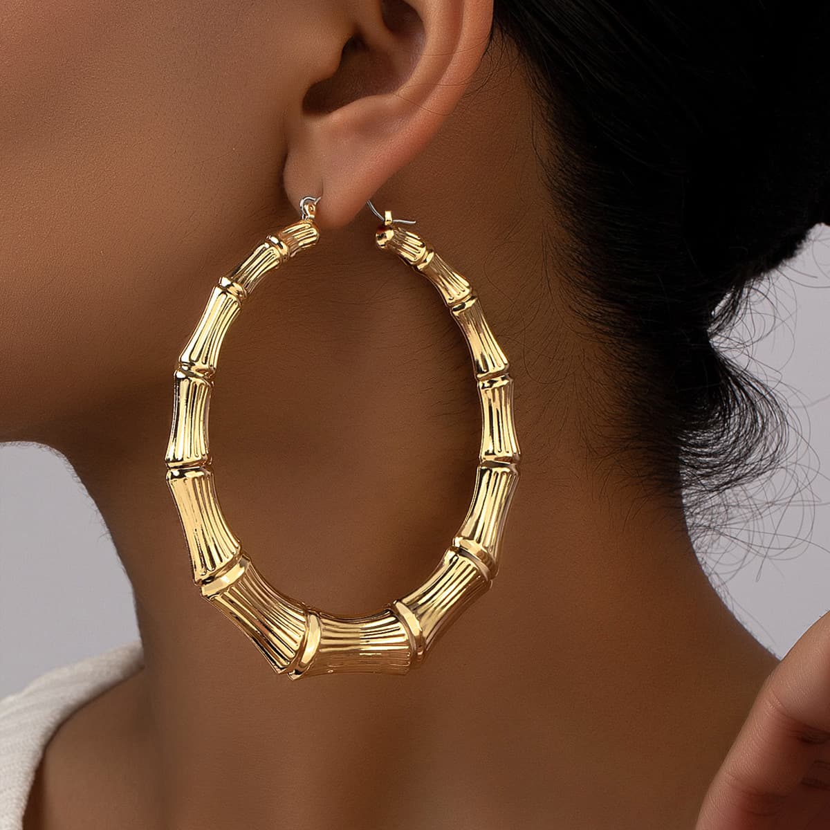 Extra Large Bamboo Knot Earrings Exaggerated Gold Color Big Hoop Hip Hop Street Dance Nightclub Drops Rings Ear Jewelry