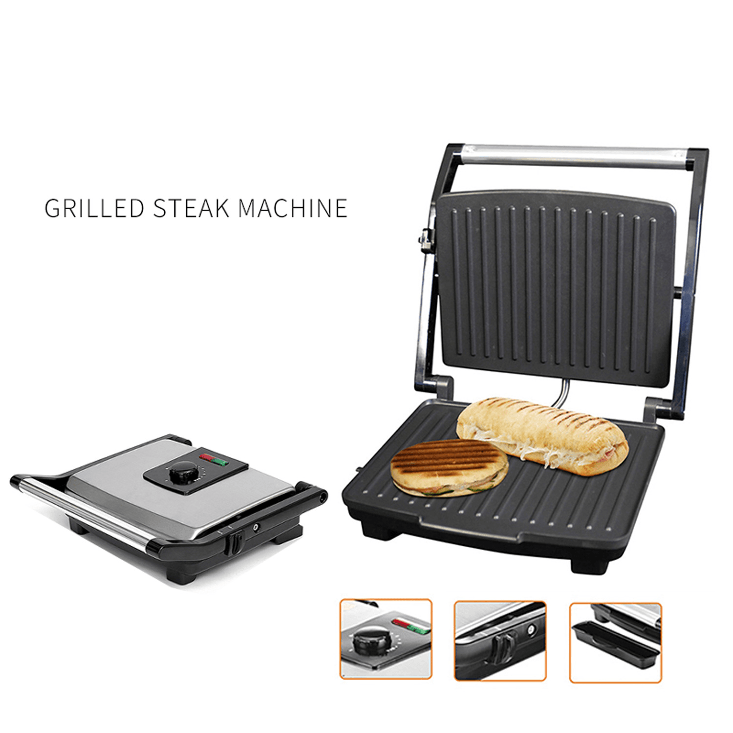 202 Stainless Steel Home Office Sandwich Maker Grilled Noodles Griller Removable Non stick Plate Electric Grill 2000W