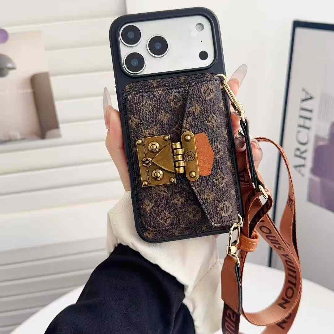 Étui tendance avec porte-cartes et bandoulière pour iPhone 12, 13 Pro, 14, 15, 16 et 17 Pro Max