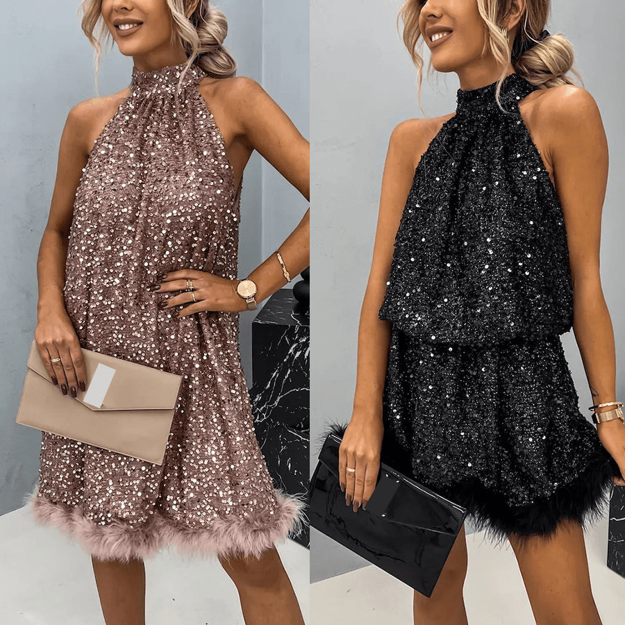 Women's Clothing new party sequined halter neck fashion dress INS casual strappy sleeveless dress