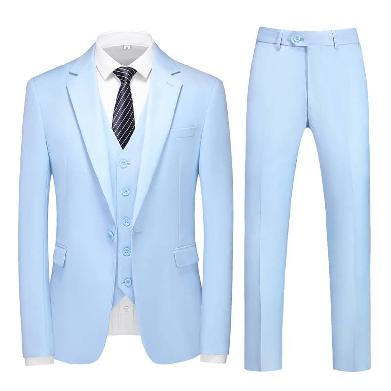 Men's Casual Slim-fit Solid Color Business Gentleman Simple Professional Suit Groom Best Man Banquet Three-piece Suit + Vest + Trousers