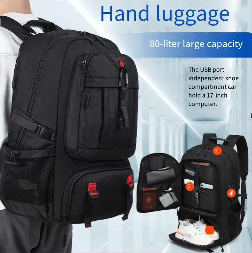 Men's Large Capacity Backpack For Travel, Business Commute, Outdoor Hiking With Expandable Design & Shoe Compartment (Sizes 50L-80L)