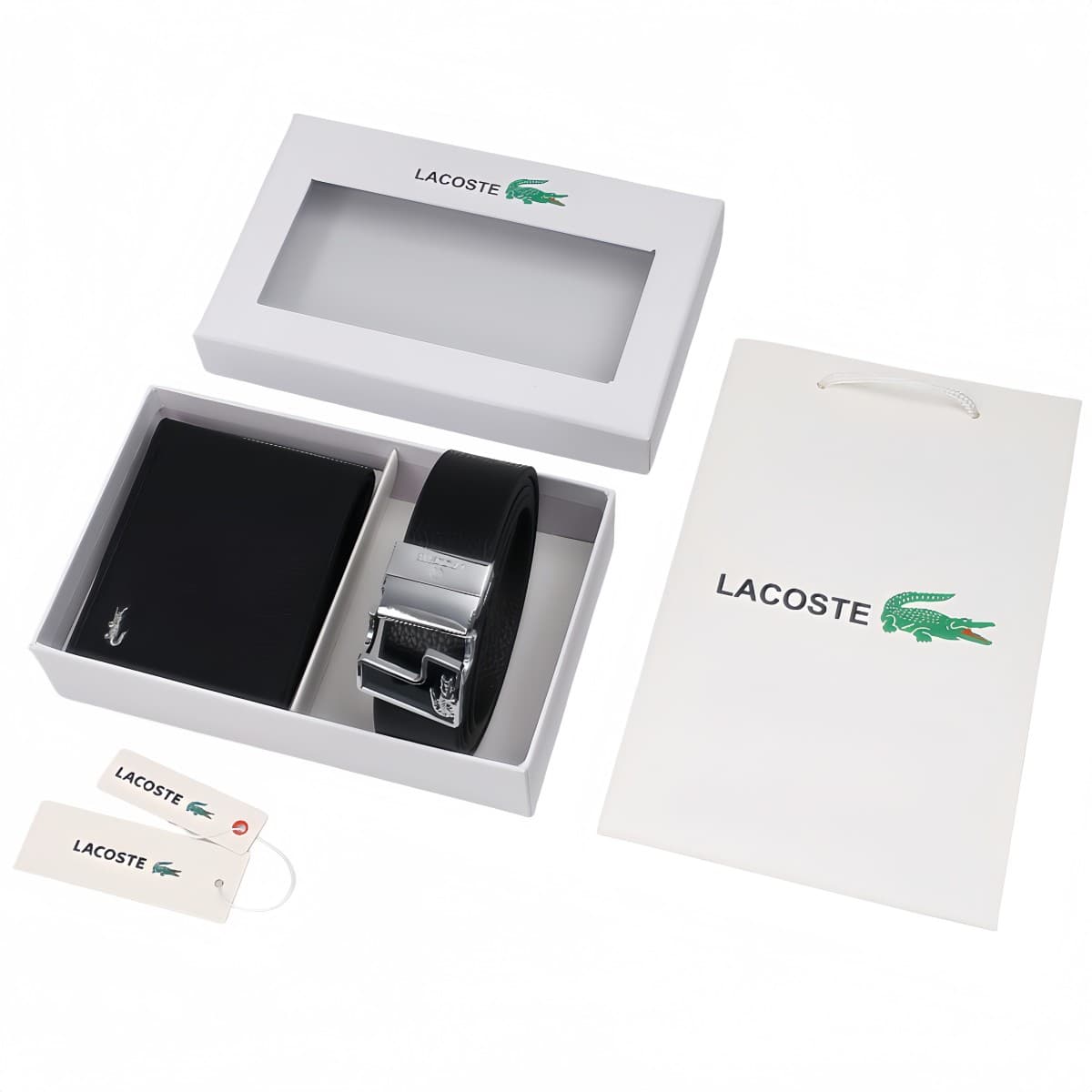 Coffret cadeau portefeuille et ceinture pour homme, 2 pièces, boucle rotative, style business classique, avec boîte cadeau.