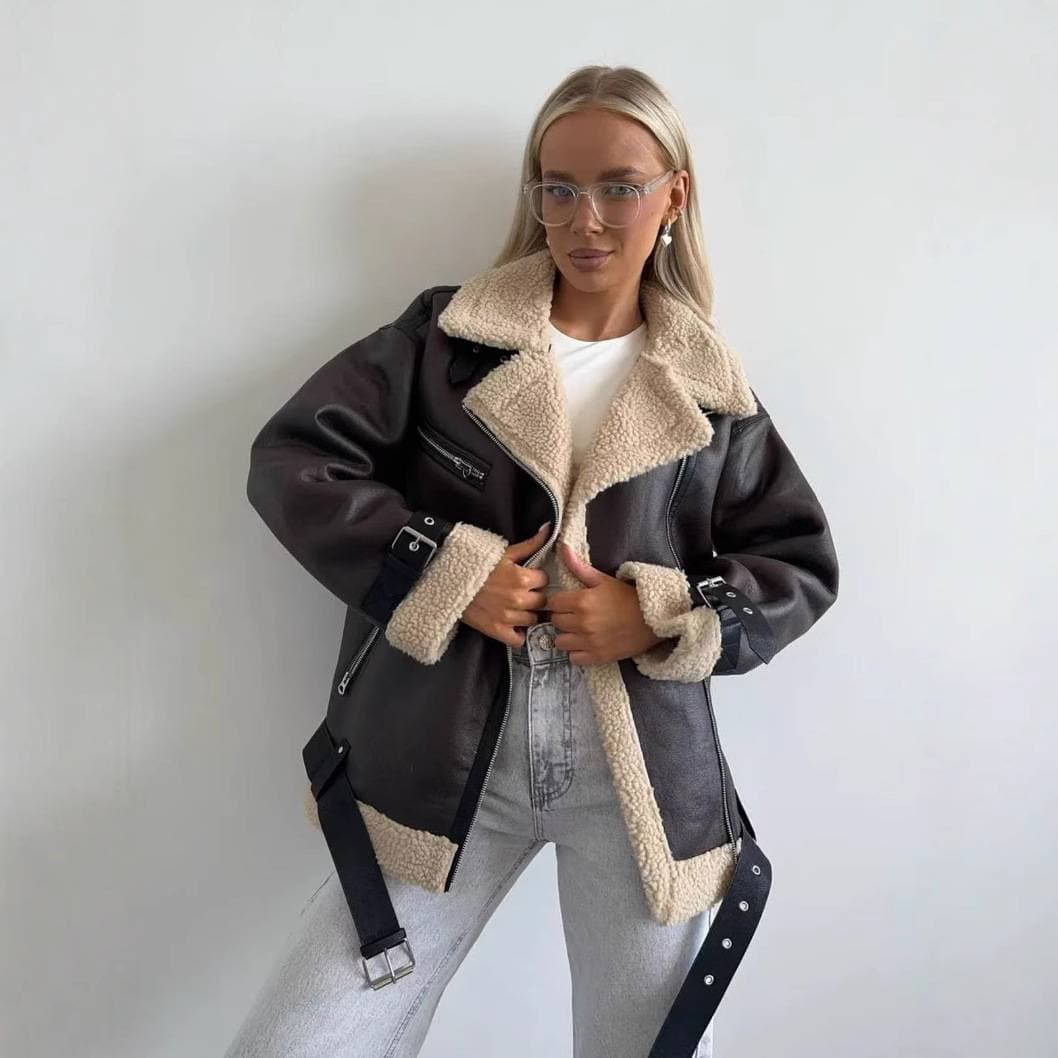 Autumn And Winter New Women's Suede Fur All-in-one Motorcycle Jacket Jacket Women's Top M258