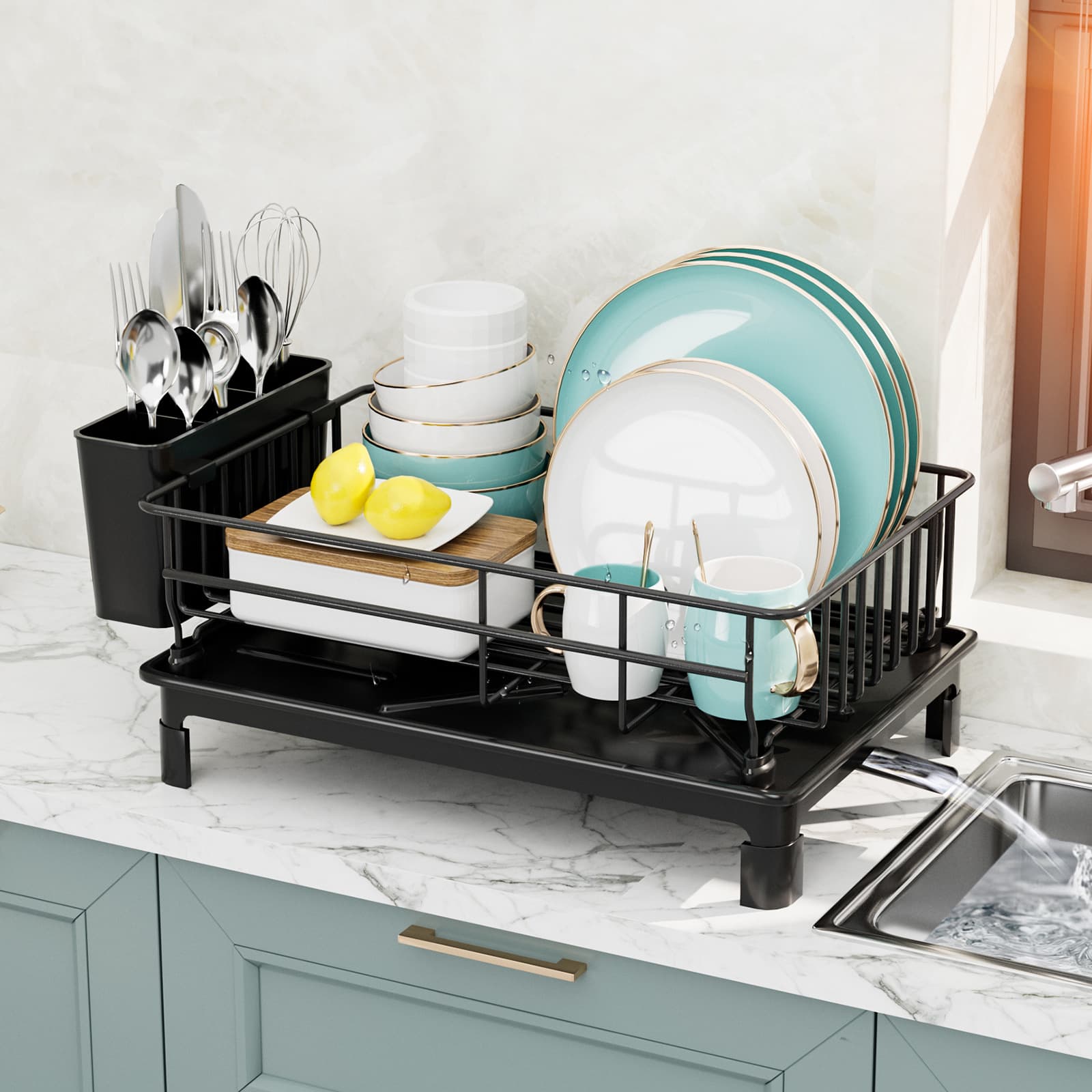 Kitchen Storage Rack Dishes and Dish Rack Countertop Multifunctional Dish Rack Cabinet Chopsticks Storage Drain Rack