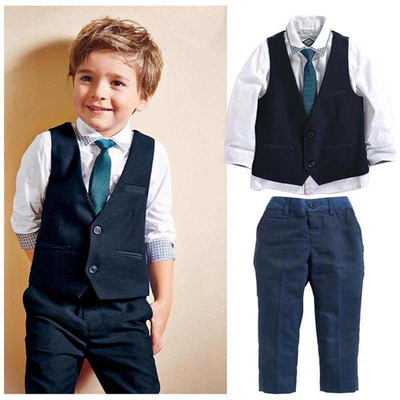 Baby Clothing Boy and gentleman suit shirt + tie + vest + trousers 4-piece set