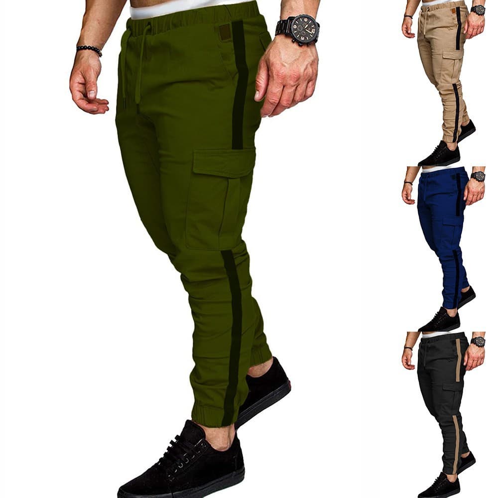 Men's Clothing new workwear trousers men's autumn splicing solid color leisure sports loose straight trousers foreign trade