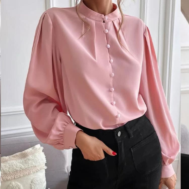 2026 Spring European And American Foreign Trade New Elegant Solid Color Turn-Down Collar Long Sleeve Single-Breasted