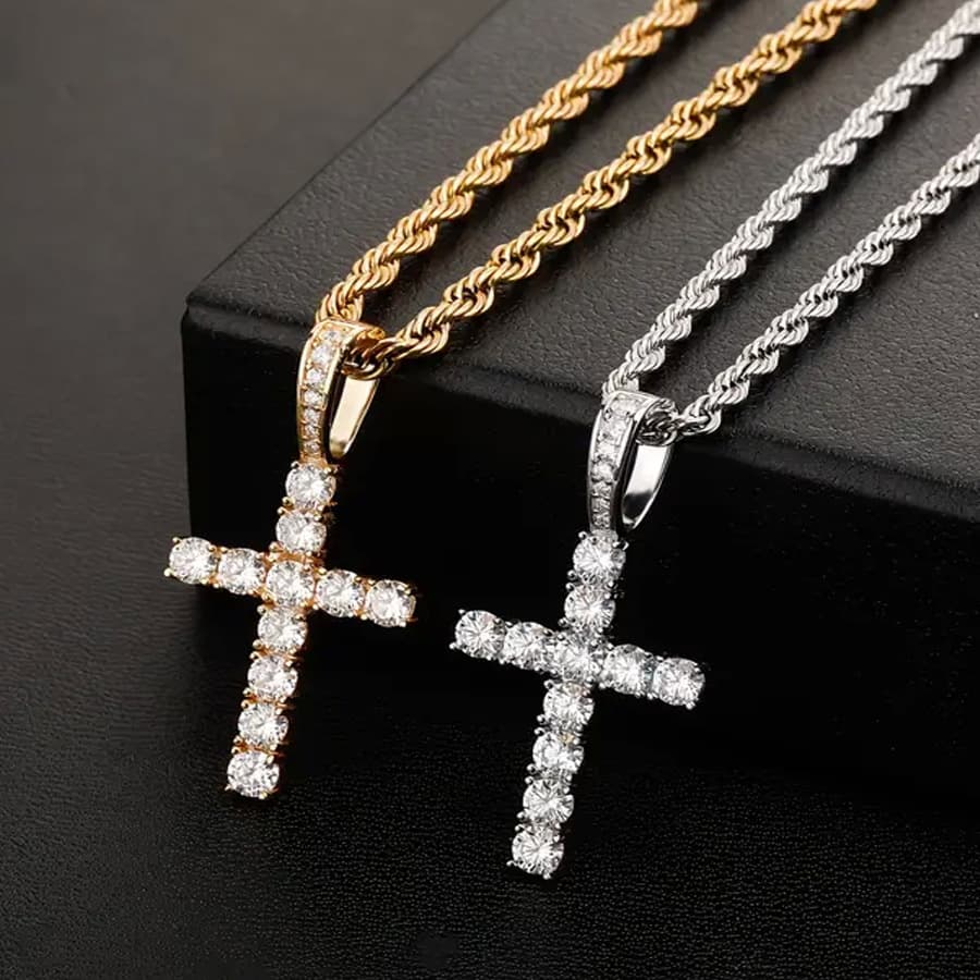 Fashion copper inlaid zircon cross men's simple jewelry casual hip hop necklace pendant men's popular necklace