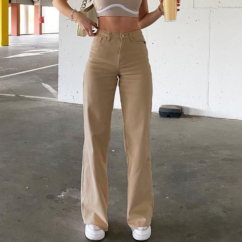 Women's Clothing New Solid Color Jeans For Women Drape Loose Slim High Waist Straight Pants Women Casual Trousers