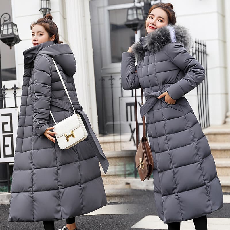 Women's Clothing Korean Style Slim Fit Oversized Long Padded Coat With Detachable Fur Hood - Winter Warm Fashion Outerwear For Women