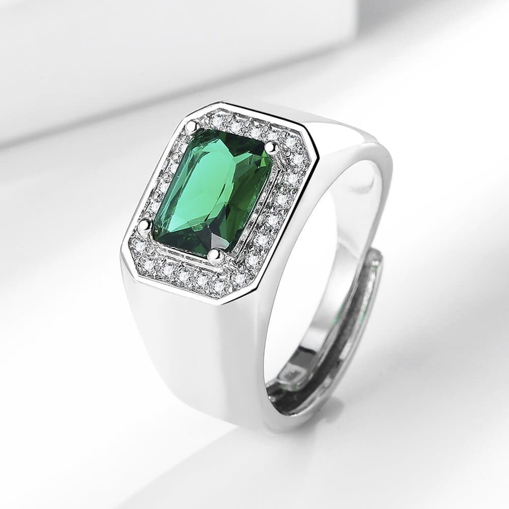 Cross-border foreign trade new square emerald ring men's live broadcast hot color treasure European and American fashion men's ring