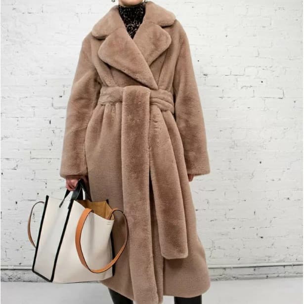 Women's Clothing new winter rabbit fur coat for women with extended belt fur coat thick warm plush coat