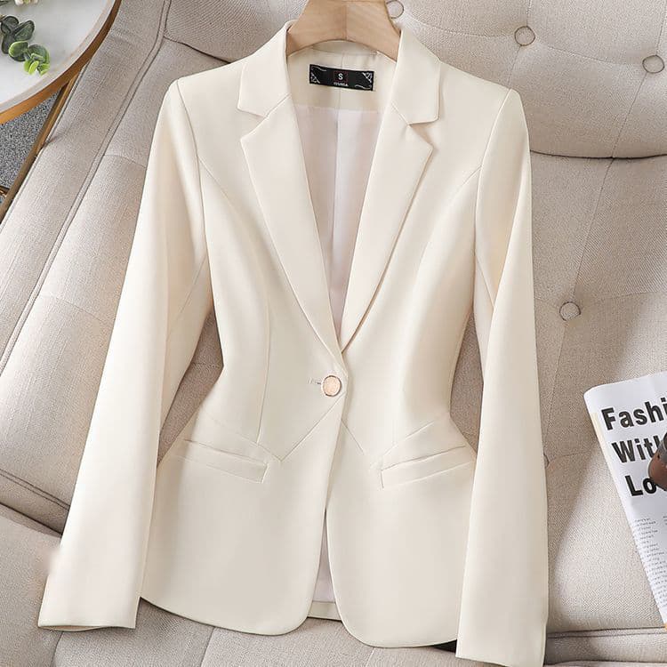 ​​"Beige Casual Blazer For Women – Spring/Fall Cropped Jacket With Waist Cinching, Korean-Inspired Slim Fit Office & Daily Wear"​​