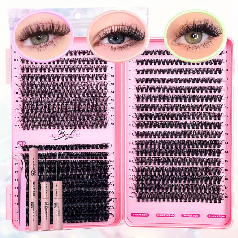 DIY False Eyelash Kit - 9-18mm Mixed Lengths (30D/40D/50D D-Curl, Includes Lash Glue & Tools, Professional Lash Extension Set)​