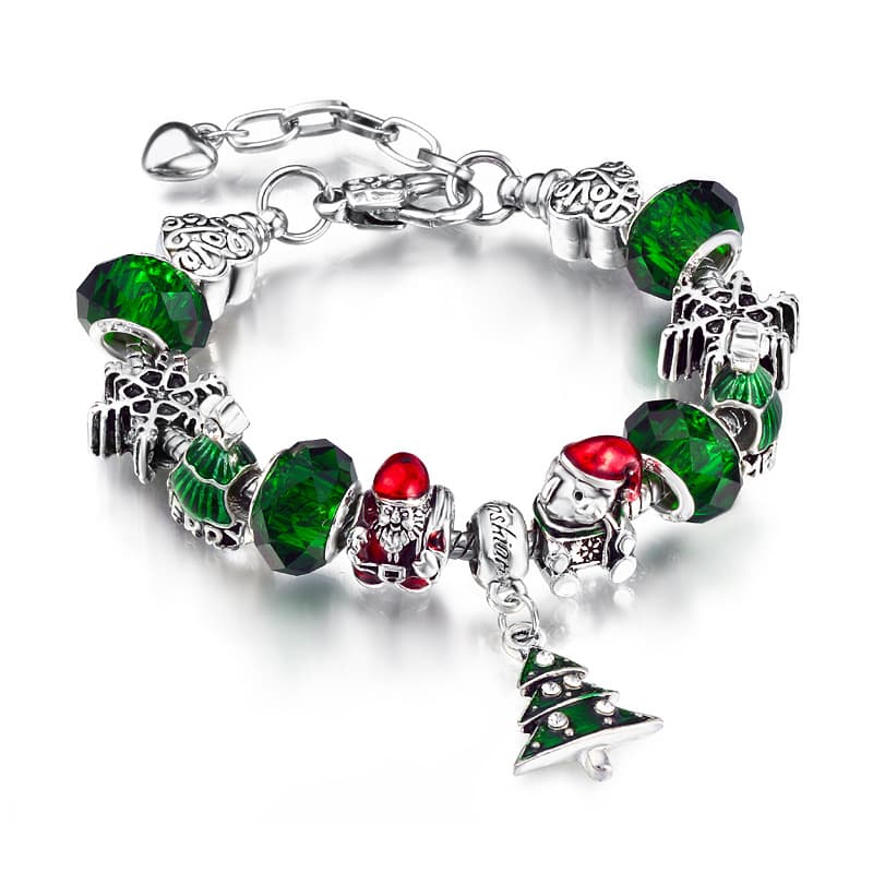 Christmas Beaded Bracelets Popular Silver Alloy Electroplating Oil Drip Christmas Tree Bear Christmas Bracelet Bracelet