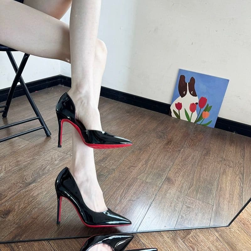 Naked High For Women 2024 New Spring And Autumn Pointed Thin Heels With Side Air Lacquer Leather Temperament, Celebrity