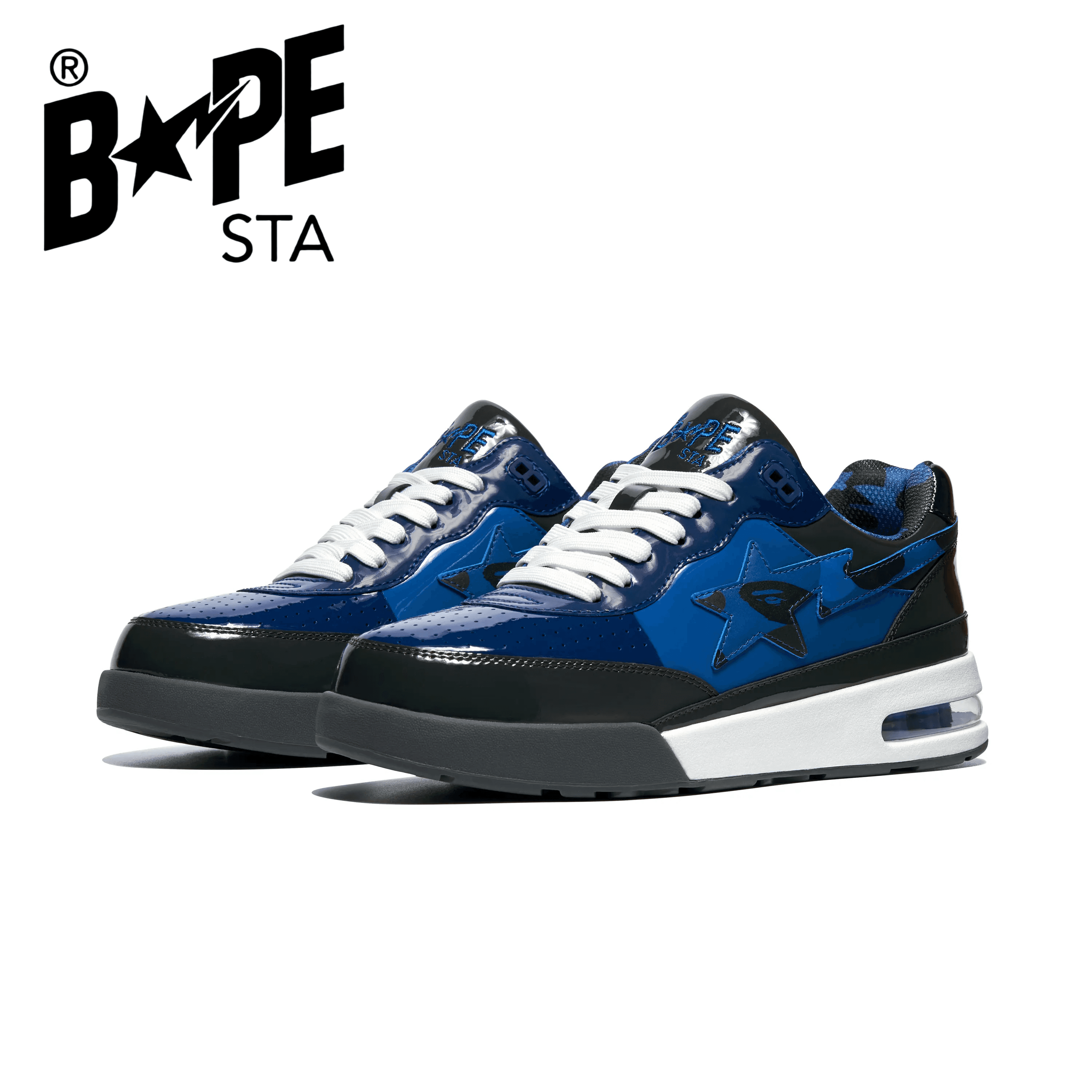 A BATHONG APE Bape ROAD STA Patent Leather Trendy Casual Low Cut Fashionable Board Shoes Dark Blue Air Max Men And Women