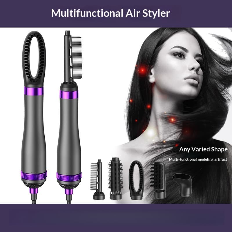 Professional 5-in-1 Hot Air Styling Brush – Hair Dryer, Straightener & Volumizer With Dual Nozzles, 3 Heat/Speed Settings, EU Plug Options