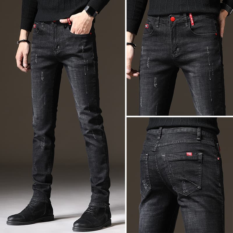 2024 New Spring and Autumn Season's Jeans Korean Edition Slim Fit Elastic Feet Trendy Straight Solid Color Pants for