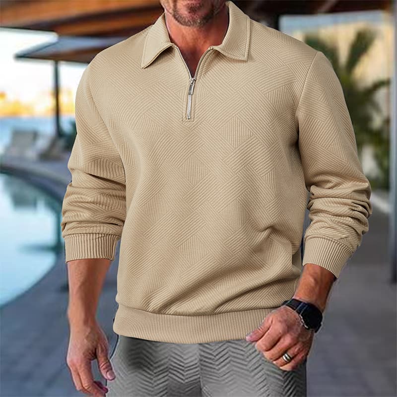 Men's Clothing autumn and winter heavy jacquard long sleeved lapel zipper men's loose casual sweatshirt