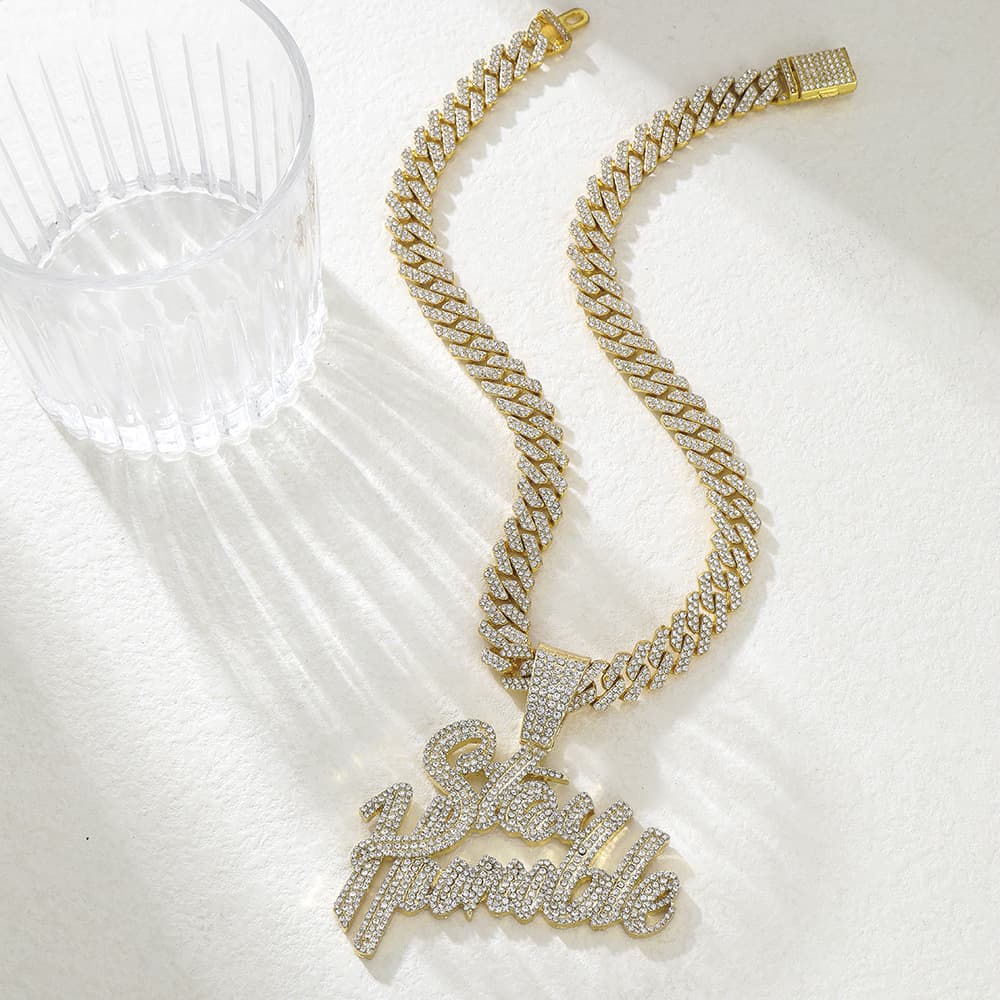 Personalized letter pendant alloy diamond Cuban chain necklace for men and women street style hip hop accessories