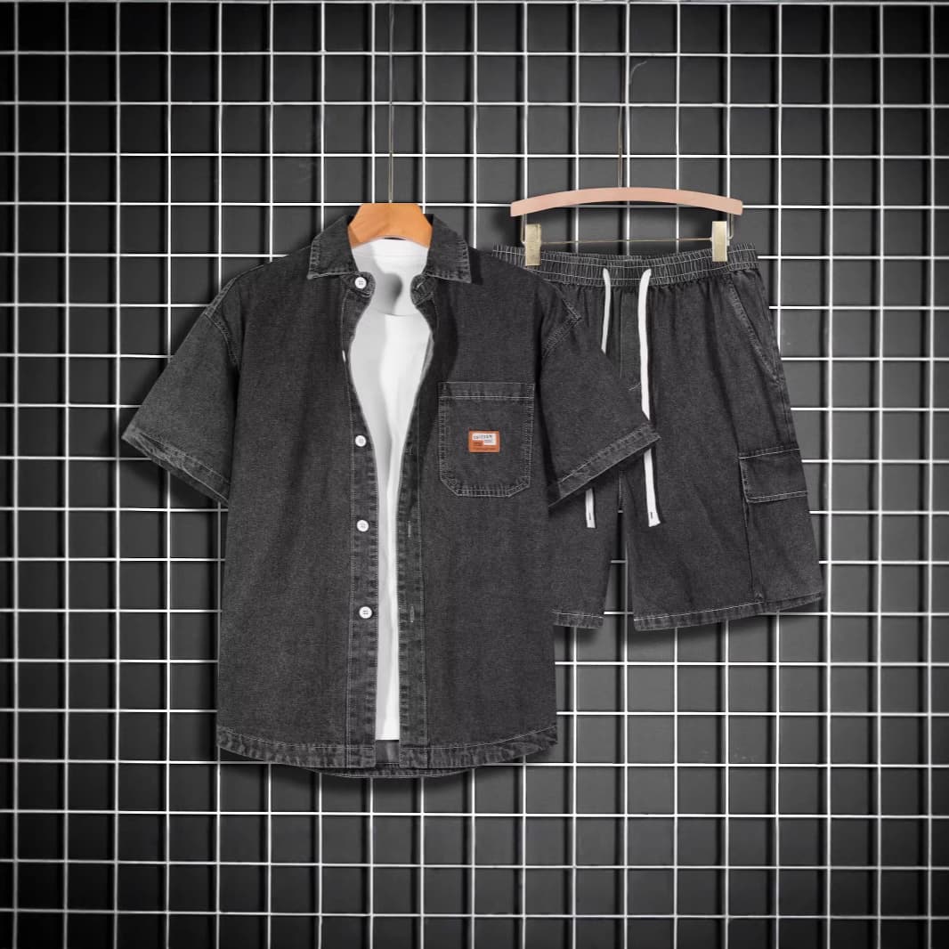 Men's Clothing Men's Thin Denim Short Sleeve Shirt Suit Trendy Handsome Casual Shorts