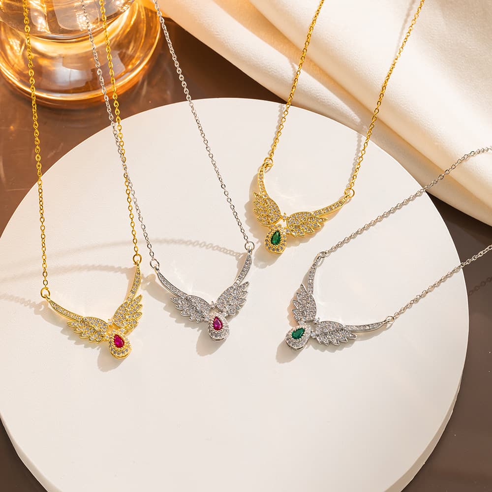 Necklace For Women, Light Luxury, Niche, Moonlight Stone, Angel Wings, Instagram, Trendy Internet Celebrity, Same Style