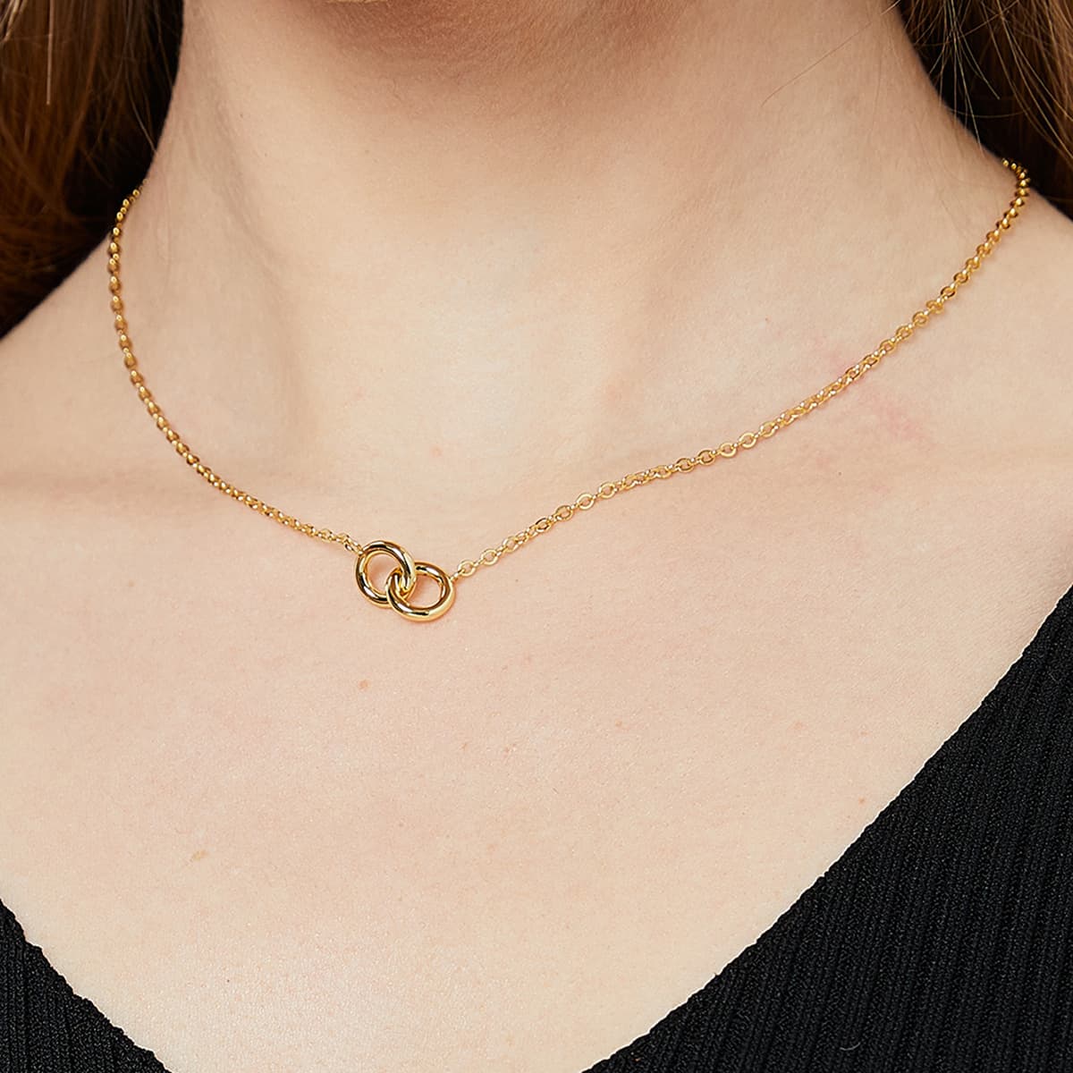Double ring gold plated necklace female ins cold style metal circle necklace new accessories