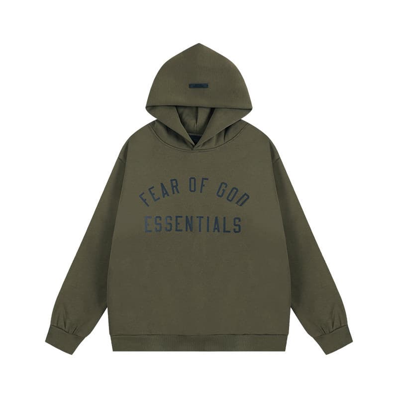 Sweat-shirt ample à double ligne FOG ESSENTIALS Saison 8 avec lettres floquées au dos, en éponge à capuche