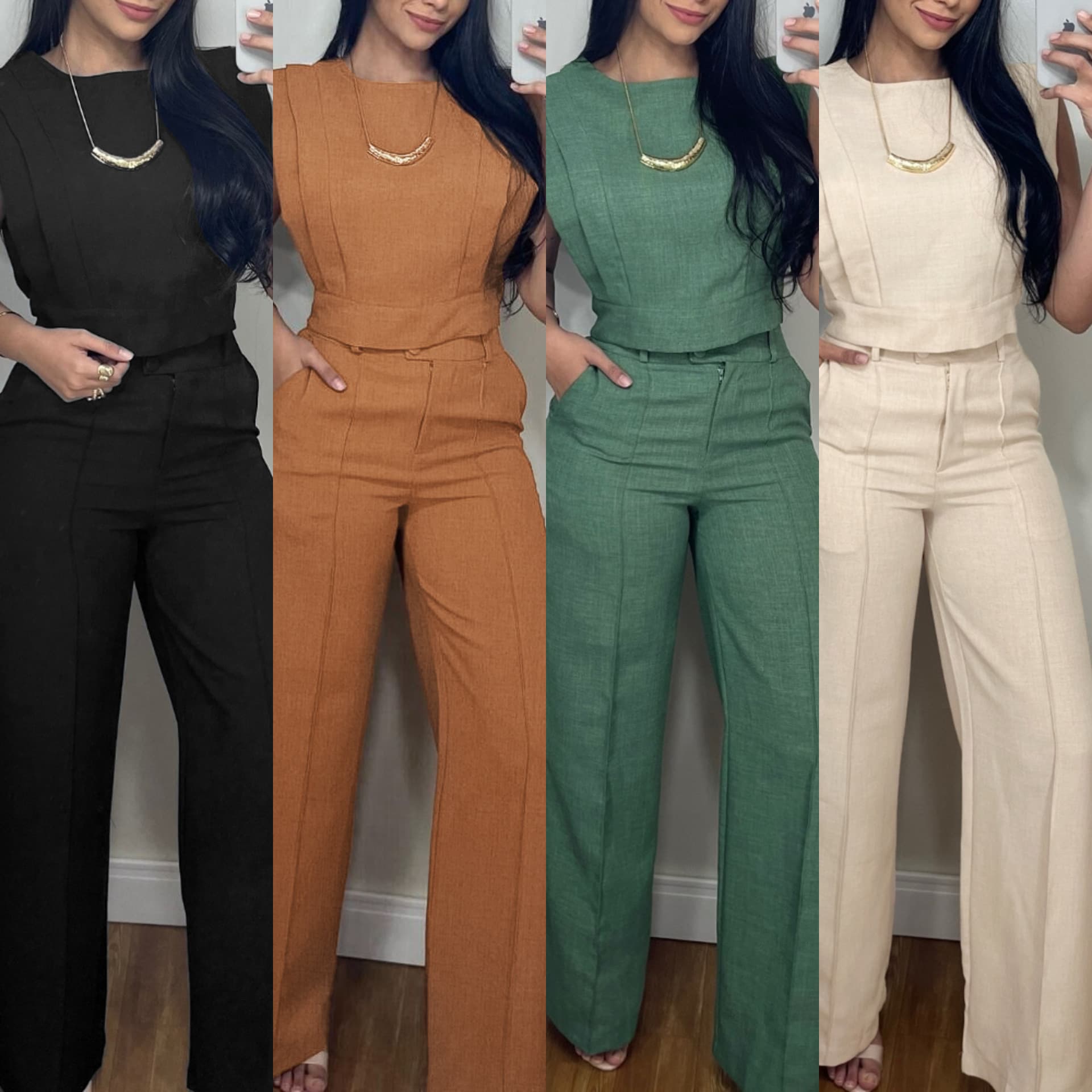 Women's Clothing Spring Cute Fresh Sweet Women's Sleeveless Polyester Fashion Casual Clothing Set Linen
