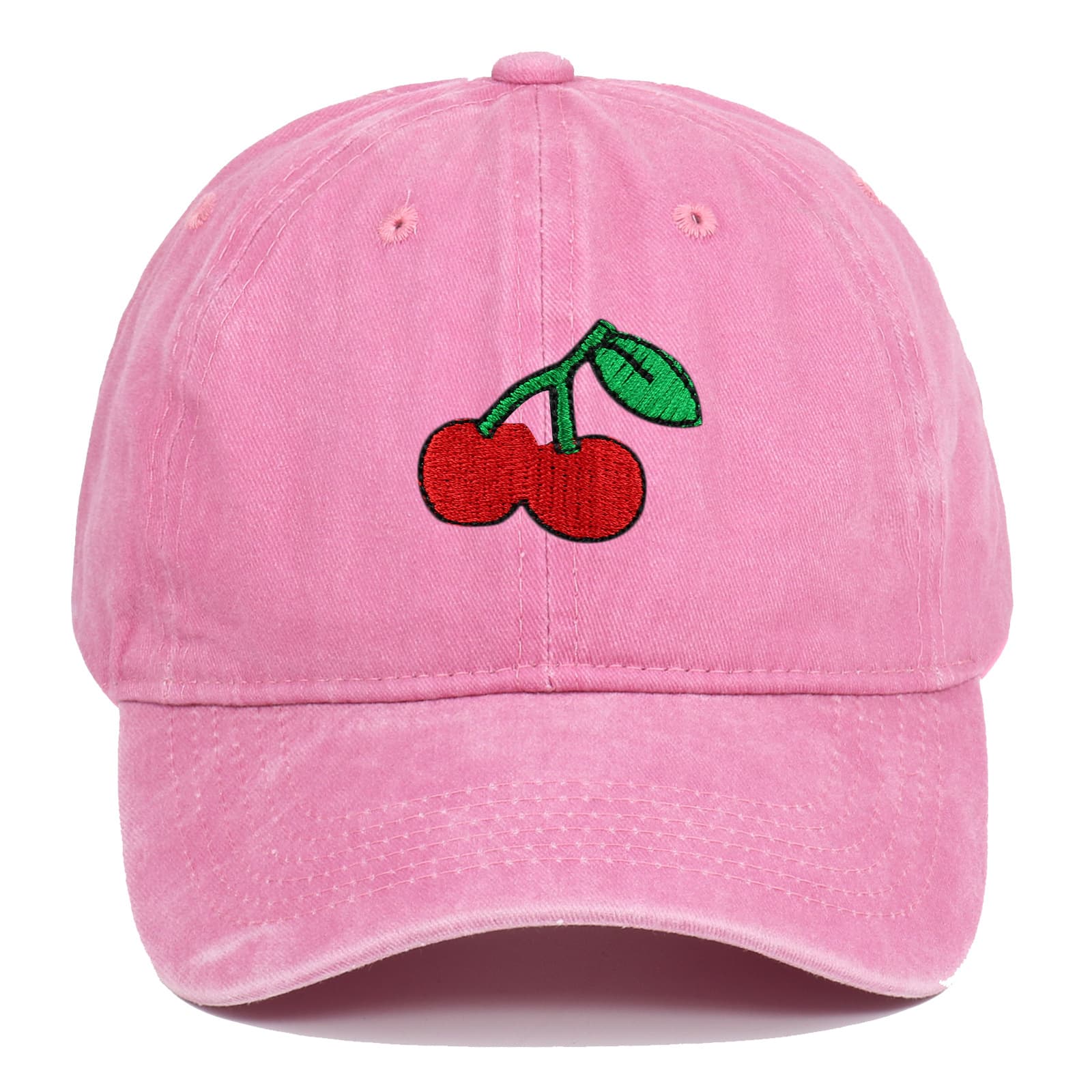 Baseball Cap Women's New Washed Retro Cherry Embroidery Duckbill Cap Outdoor Travel Sun Protection Hat Men And Women
