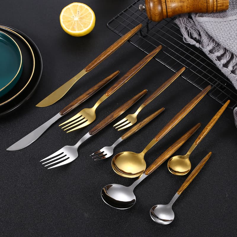 Stainless Steel Cutlery Set - Wood-Look Handle Knife Fork Spoon (Portuguese Western Dining Utensils Elegant Gift Box)​