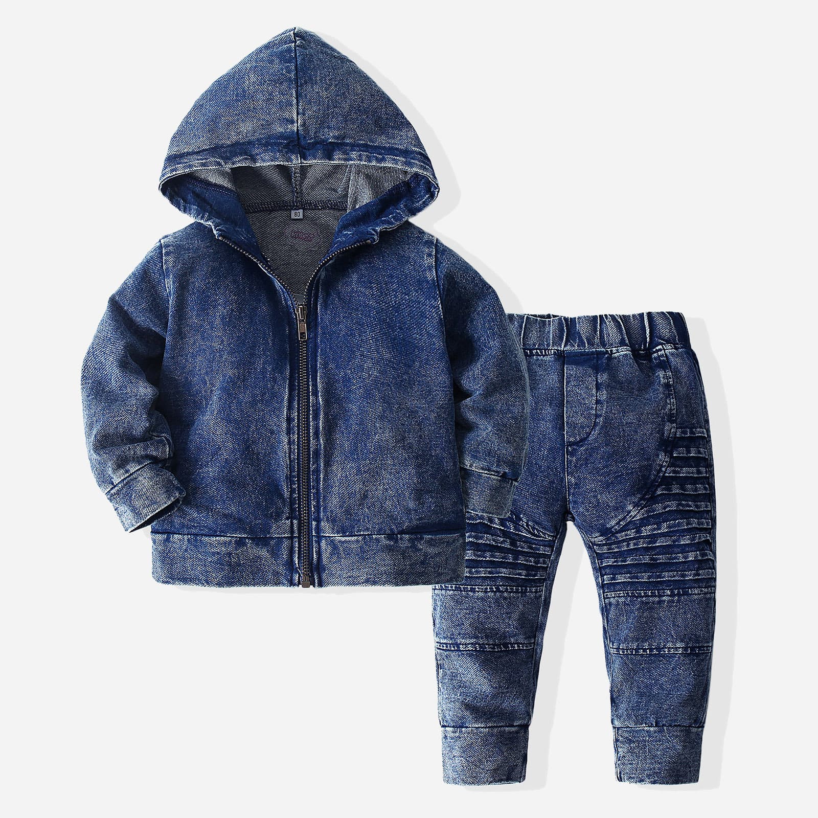 boys' denim suit 2021 spring new Korean style children's long-sleeved hooded zipper shirt two-piece set