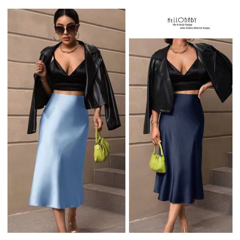 Women's Satin Slim Skirt Satin Solid Color Medium Length Hip Fishtail Skirt