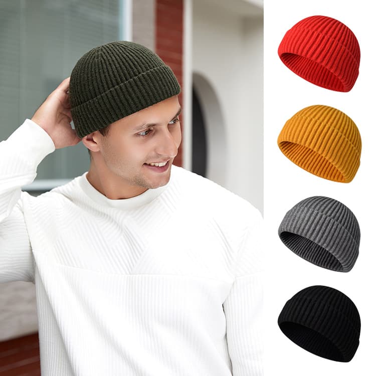 In Stock Men Trendy Melon Skin Knitted Wool Hip Hop Round Top Watermelon Gangster Autumn Winter Head Wrap Cold Hat