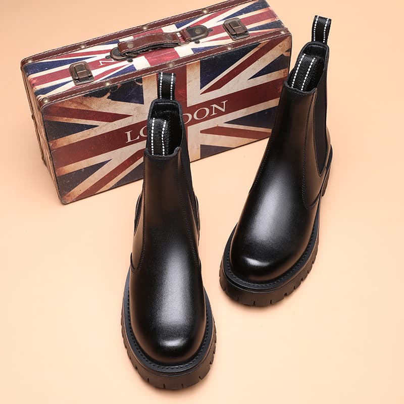 Bottes montantes Martin noires à semelle épaisse et fermeture éclair latérale pour homme