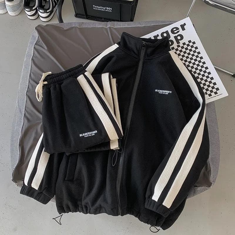 Casual Loose Long Sleeve Men's Two-Piece Set Street Style Spring Autumn Sportswear Polyester Fiber Non-Hooded Jacket And Pants
