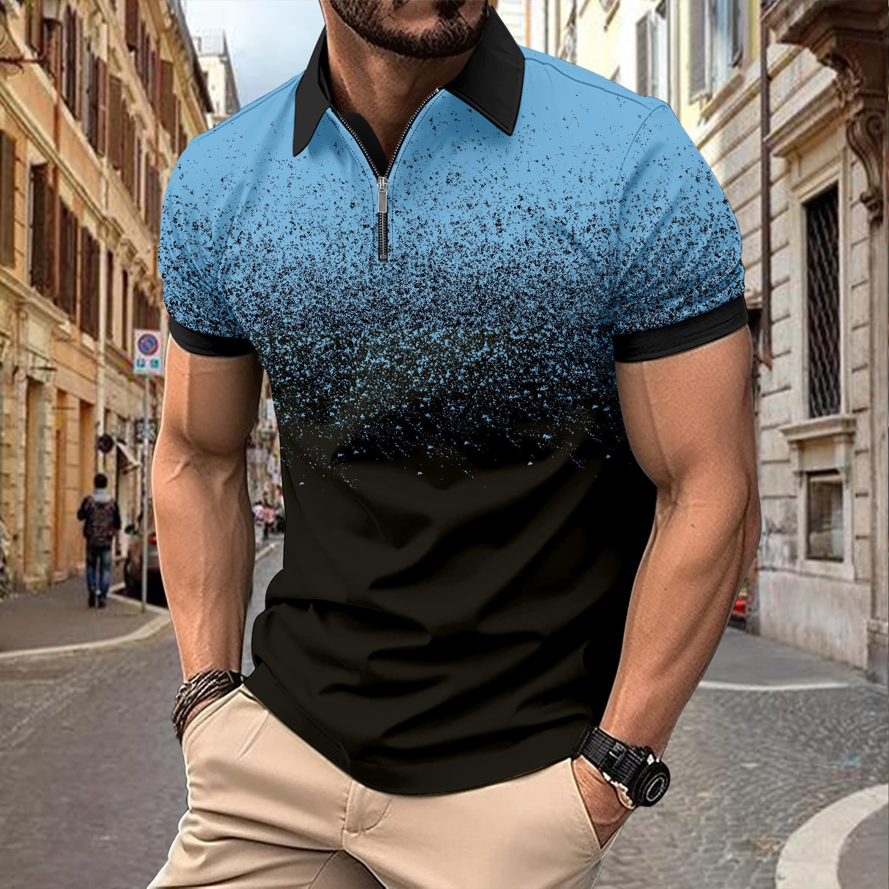 Summer New Zippered Casual Color Blocking Polo Shirt With Breathable Short Sleeved Clothing