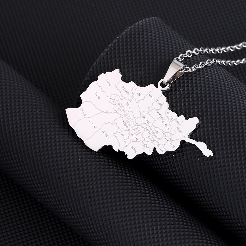 stainless steel Afghanistan map and city pendant necklace couple style ethnic style popular personality accessories