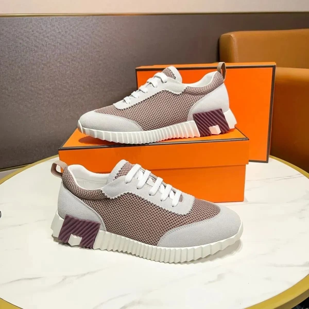 Baskets montantes de marque H pour homme, style décontracté, en cuir et mesh, à lacets, style running.