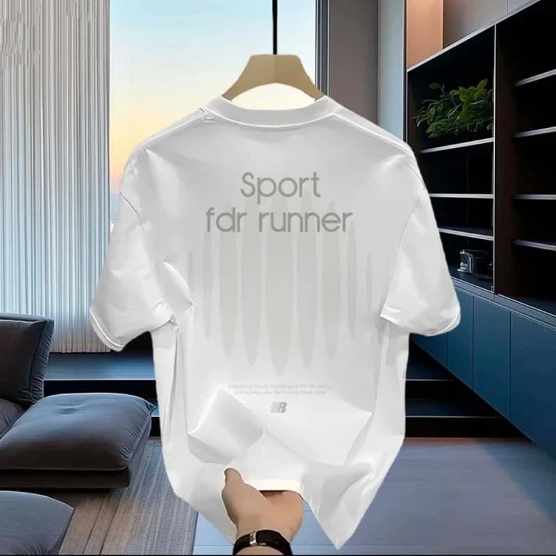 High-End Men's Short Sleeve T-Shirt Casual round Neck Breathable Cotton Luxurious Top plus Size Trendy White Black Summer 2025