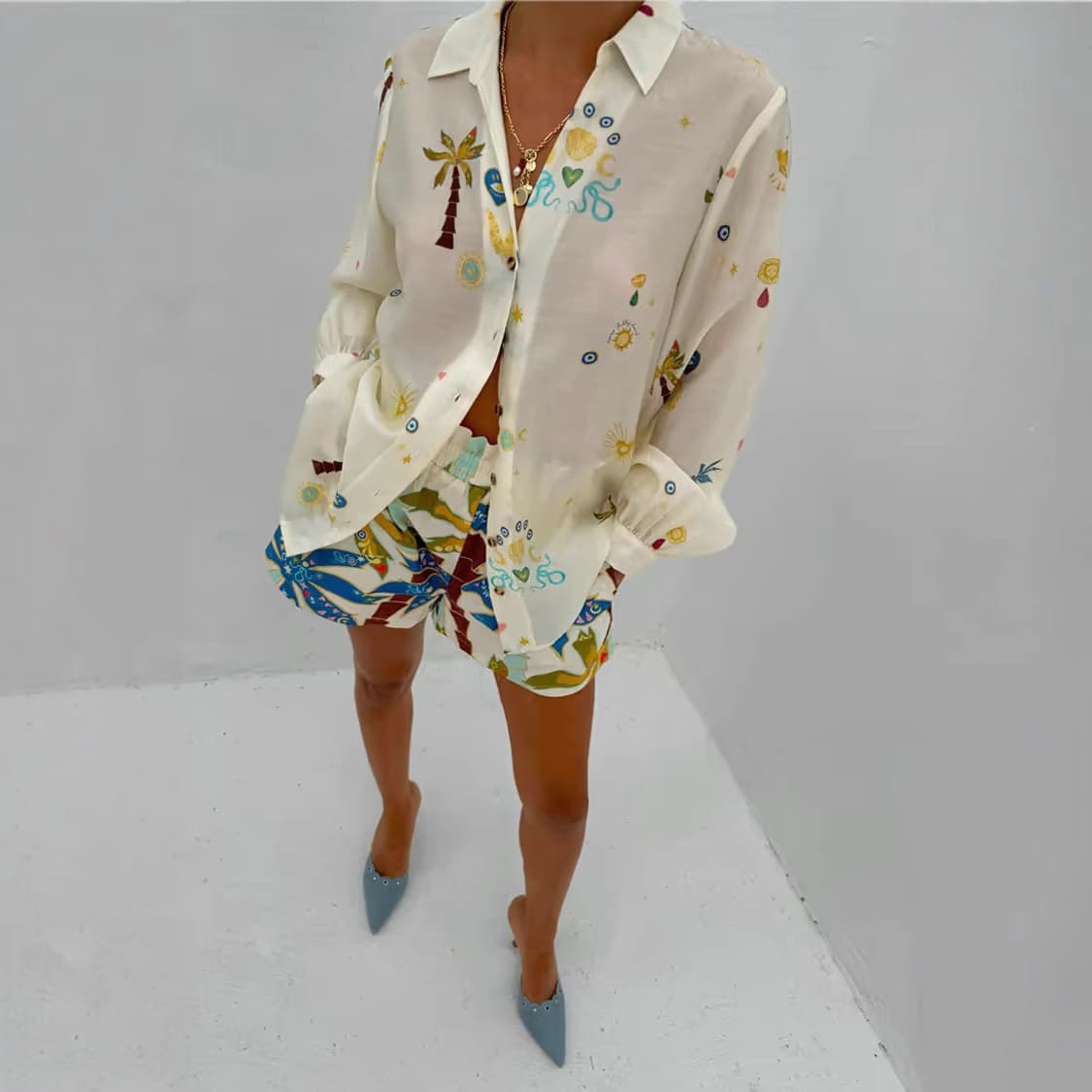 Women's Clothing Fashion Linen Casual Versatile Shirt Cardigan Shorts