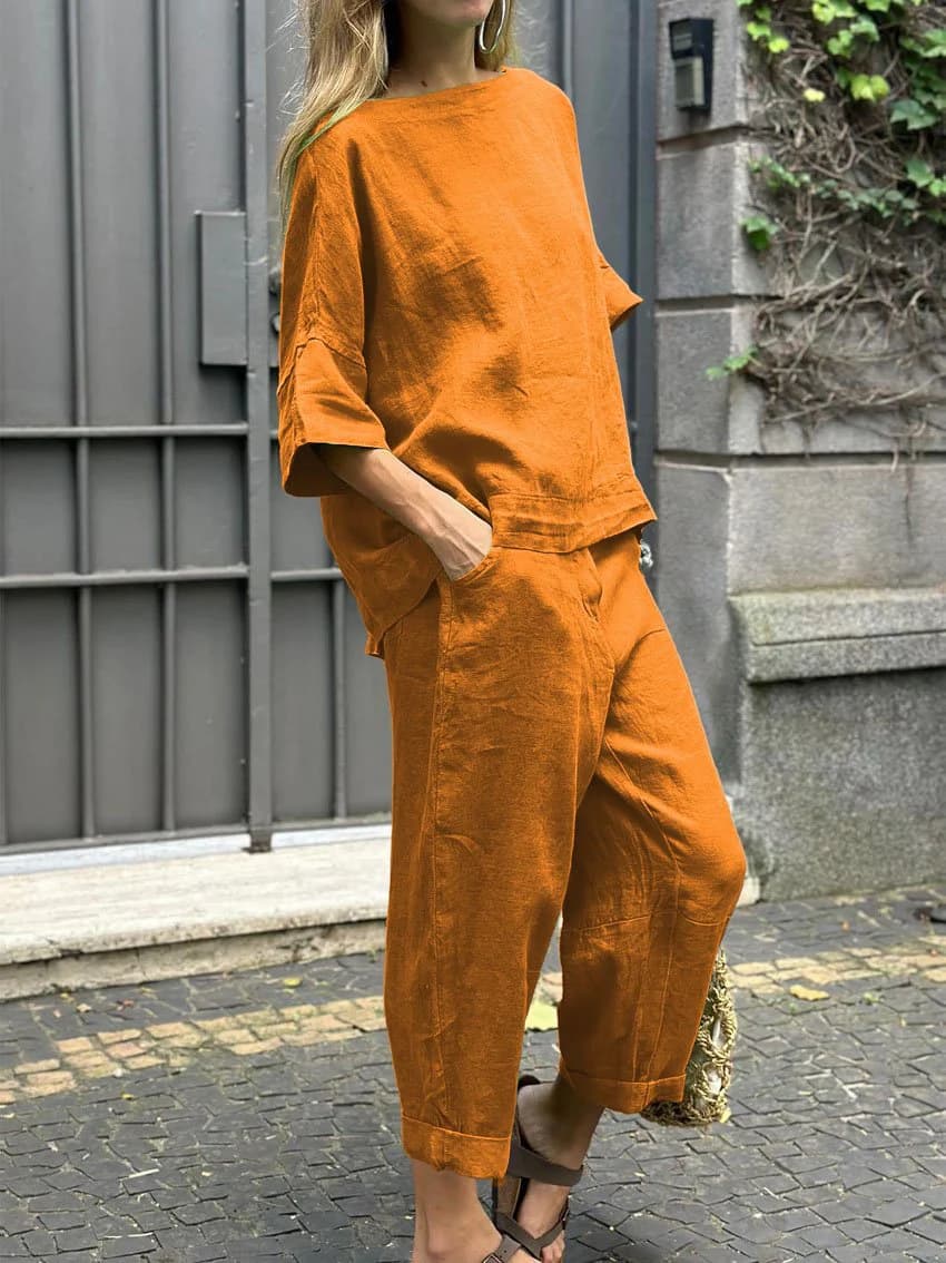2025 Summer New Women's 2-Piece Set Plus Size Cotton Linen Shirt Suit High Waist Loose Long Pants