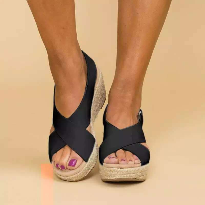 Wish2024 Summer European And American New Large Size Sandals Women's Linen Woven Thick Bottom High Heel Women's Sandals 43