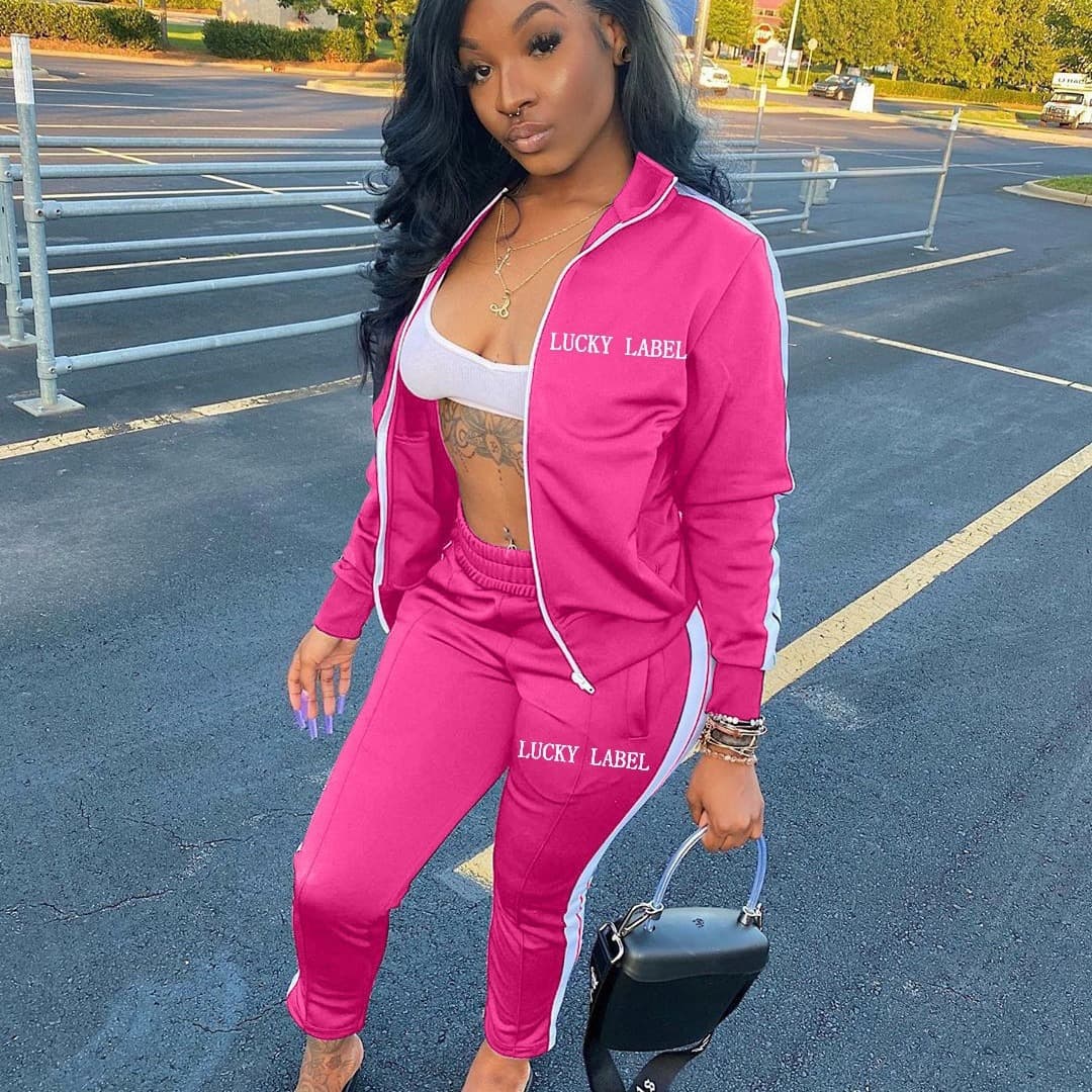 Women's fashion letter embroidery zipper sport two-piece suit for women