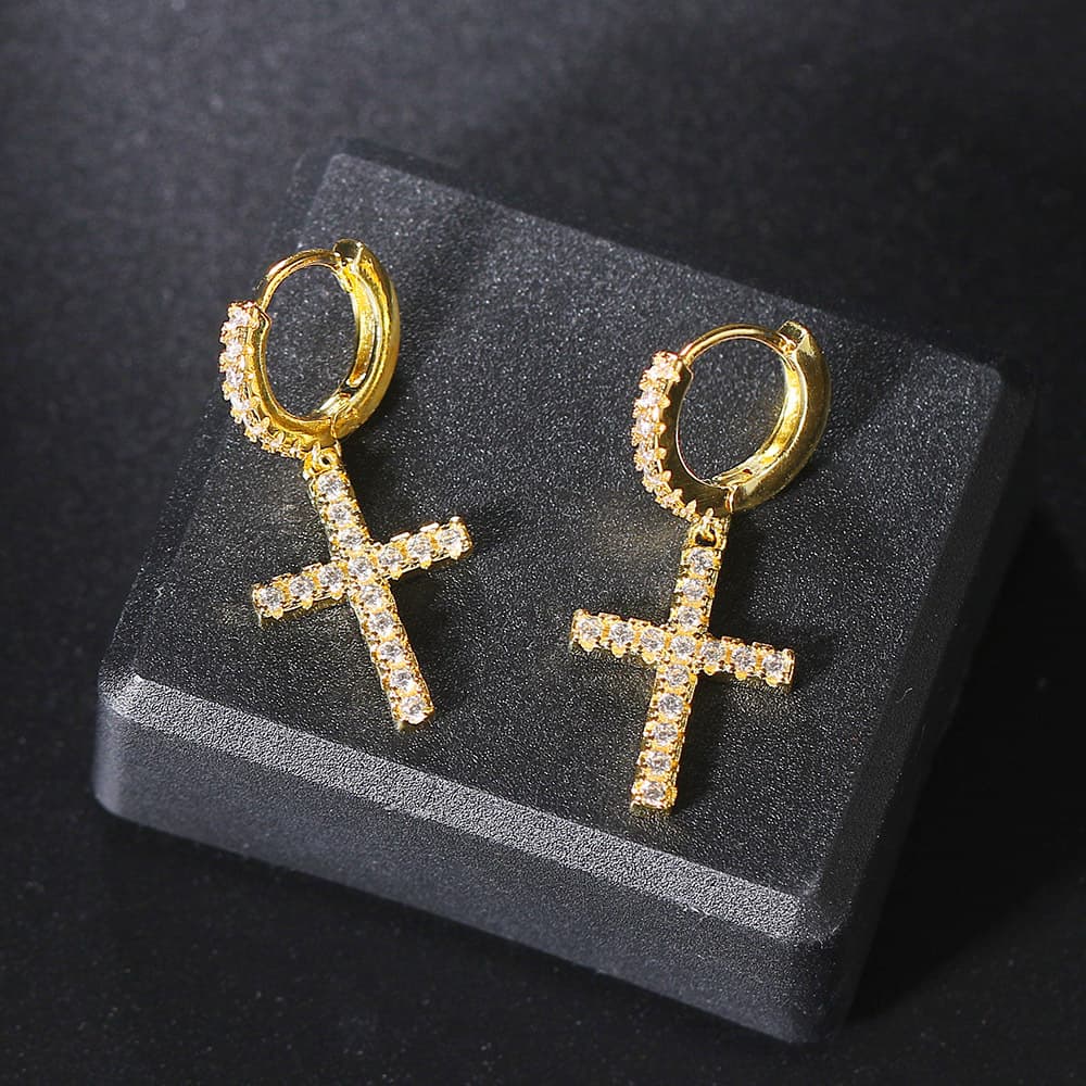 Popular Cross Earrings personalized ins style copper inlaid zircon gold-plated earrings hip hop Earrings