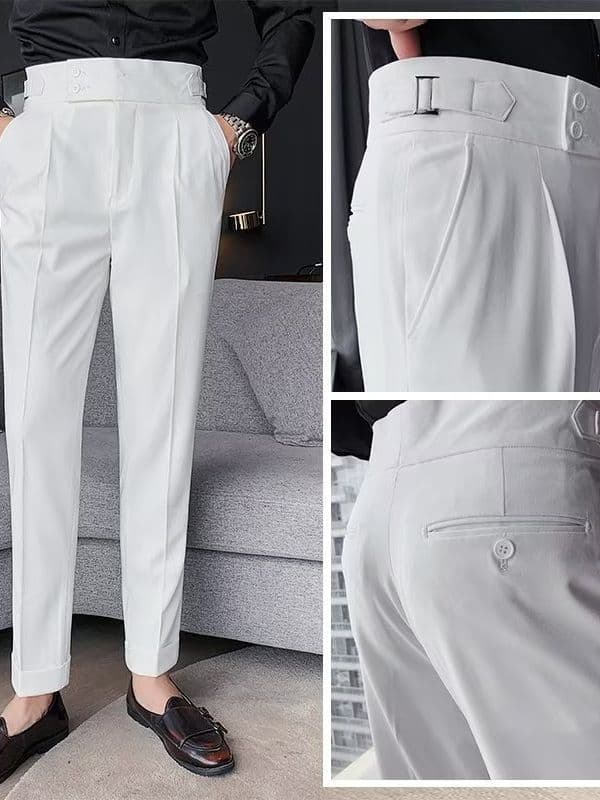 Men's Clothing Slim Fitting Pants Autumn Retro High Waist Business Solid Color Straight Casual Trousers