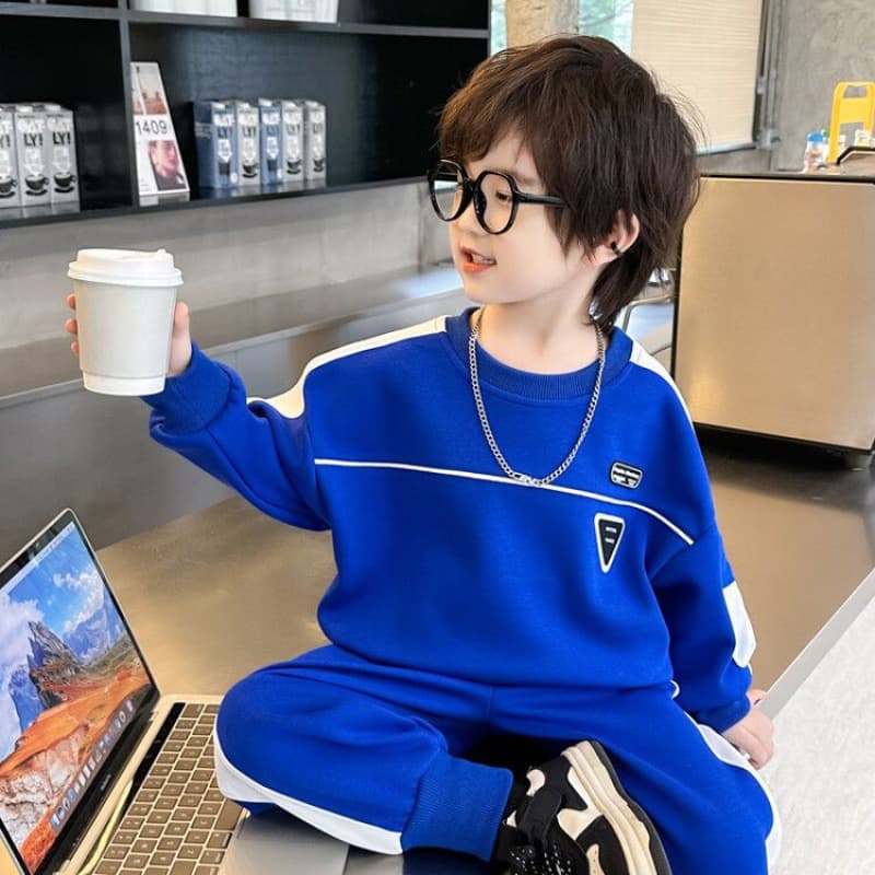 Kid's Clothing Boys autumn plus velvet suit 2024 new children's stylish autumn and winter children's casual handsome two piece suit trendy