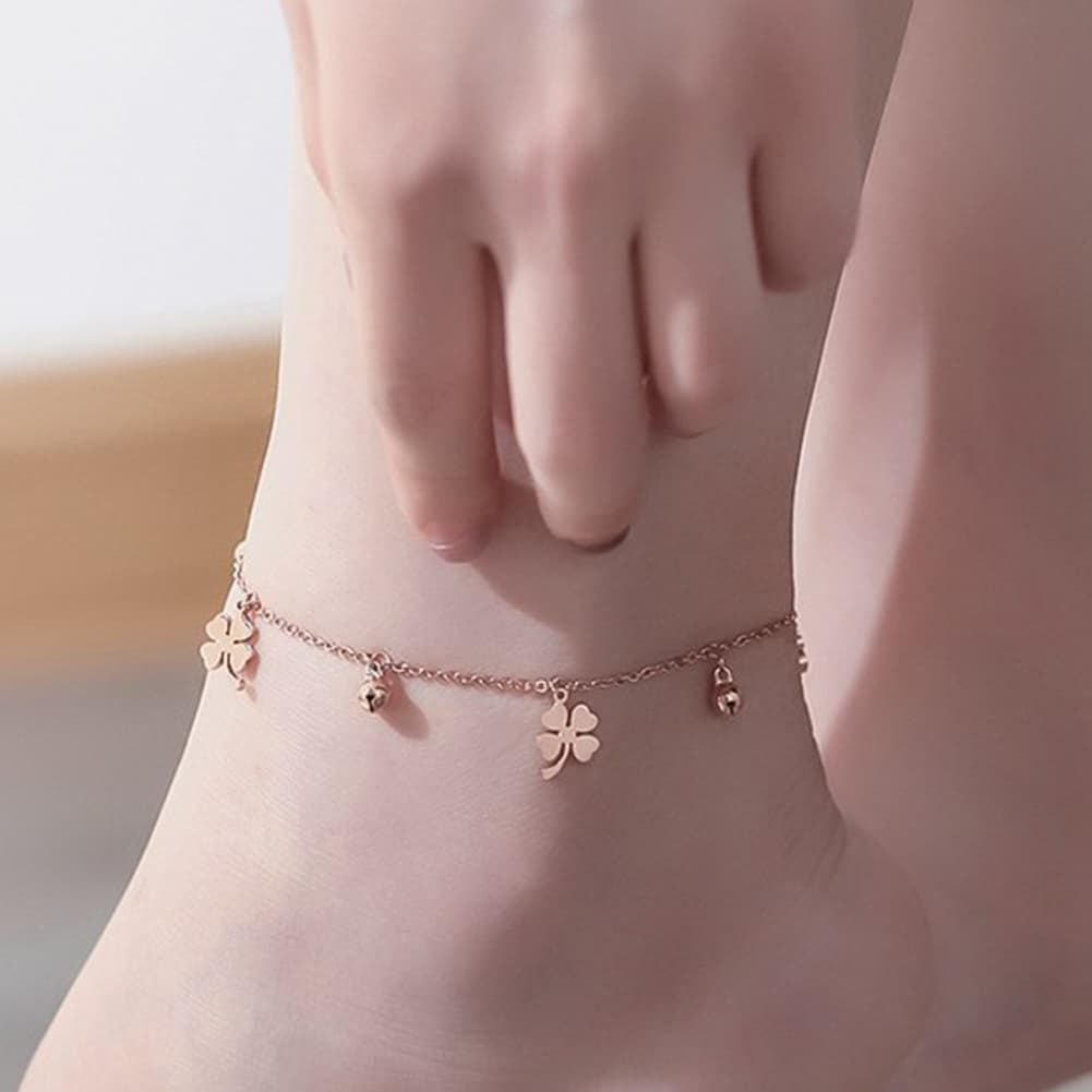 Shuosbai Lucky Clover Bells Charm Anklet Foot Chain Women Summer Sandal Ankle Bracelet